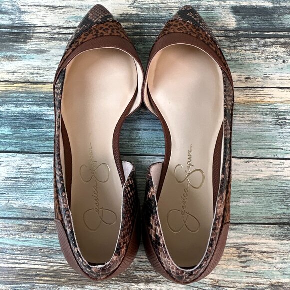 Jessica Simpson Flats Womens 7.5M Crissile Brown Animal Print Pointed Toe Shoes - Picture 4 of 10